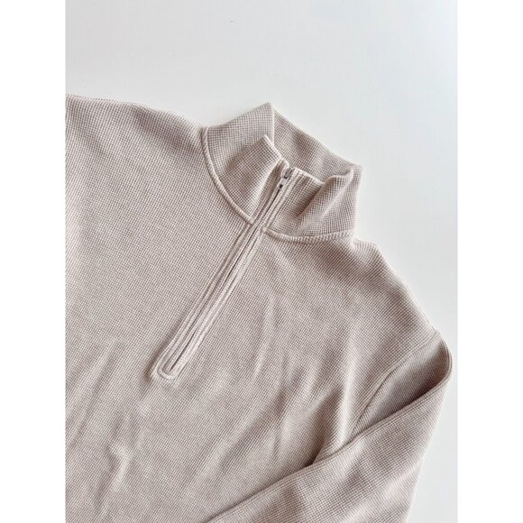 Aritzia WILFRED FREE Loft Taupe Cotton Waffle Knit Oversized 1/4 Zip Top, Size M - Picture 6 of 16